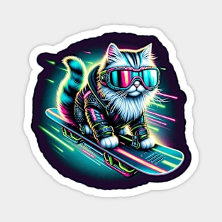 Snowboard Cyberpunk Cat Magnet