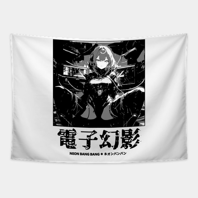 Japanese Aesthetic Cyberpunk Girl Manga Style Tapestry by Neon Bang Bang