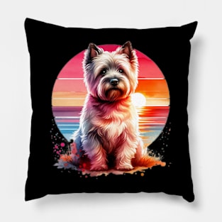 Watercolor Cairn Terrier Sunset Pillow