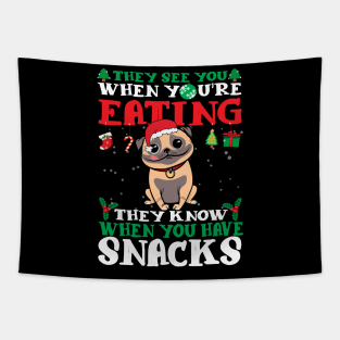 Christmas Dog Eating Snacks Tapestry