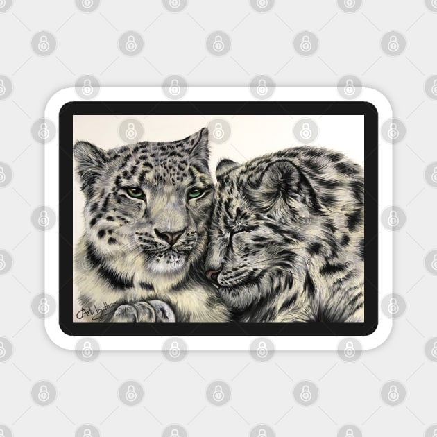 Snow Leopards Snuggling Magnet by Artbythree