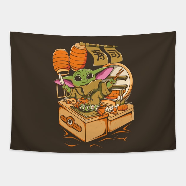 Baby Joda cooking sushi Tapestry by footmark studio