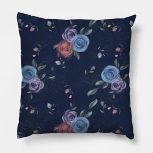 Multiple colour Floral design with dark blue background Pillow