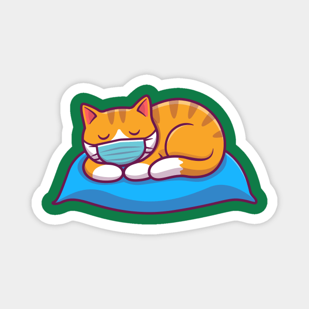 Cute cat sleeping with mask on cartoon Magnet by Catalyst Labs