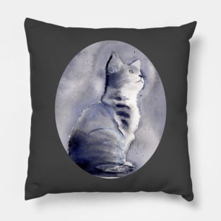 Expressive Watercolor Cat with Polka Dot Background Pillow