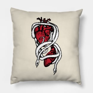 Black, White, and Red Snakes with Anatomical Hearts Pillow