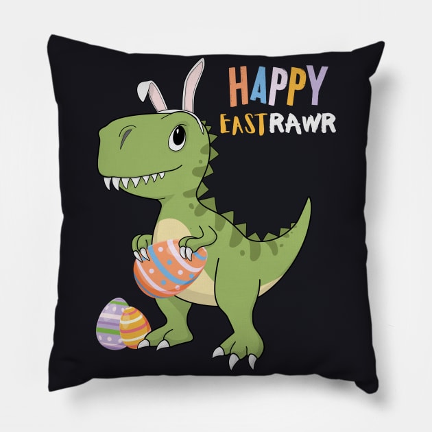 Happy Eastrawr T Rex Dinosaur Easter Eggs Pillow by MasliankaStepan