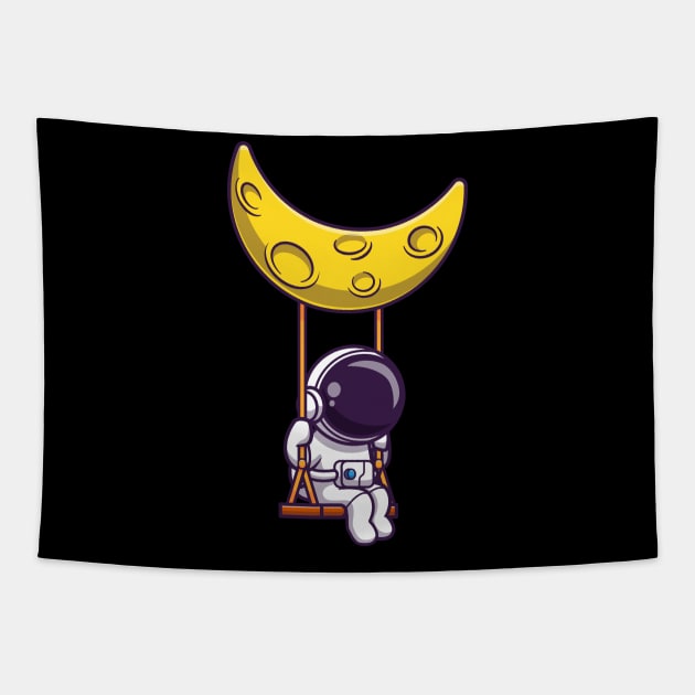 Astronaut Swing On The Moon Cartoon Tapestry by Catalyst Labs