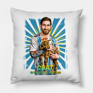 Illustrating Lionel Messi, the GOAT of Football Pillow
