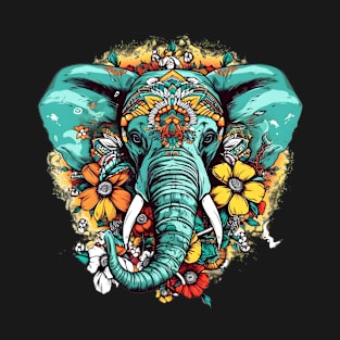 Neon - Elephant - Flower Tusks - neg T-Shirt