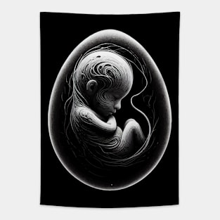 Monochromatic Black And White Embryo Outline Tapestry