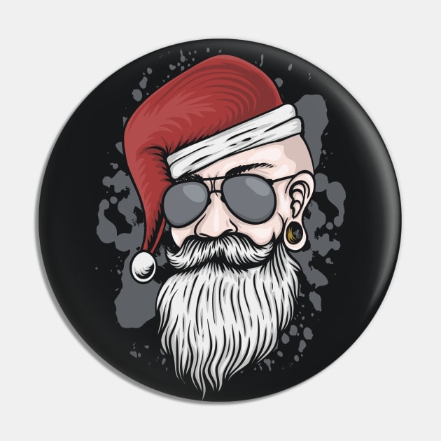 Gearhead Hipster Santa Claus Illustration Pin by SLAG_Creative