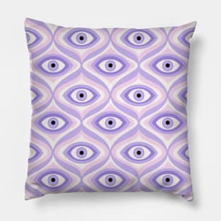 Trippy hypnotic eyes weird purple pastel pink retro modern pattern Pillow