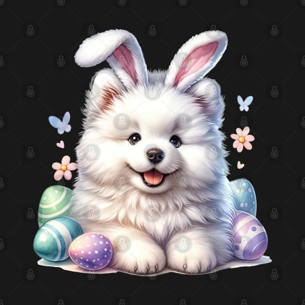 Puppy Samoyed Bunny Ears Easter Eggs Happy Easter Day by cyberpunk art