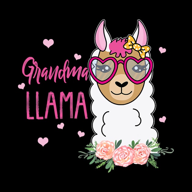 Funny Grandma LLama Boho Flowers Pink Heart by JaydeMargulies