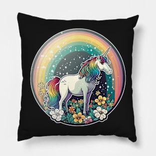 Flowery rainbow unicorn Pillow