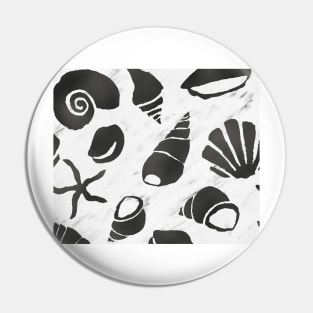 Black leather south pacific sea shells - white marble Pin