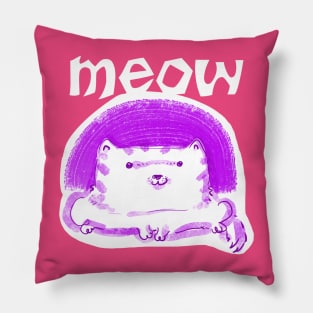meow cute white cat funny cartoon Pillow