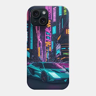 Dark Neon City Sports Car Phone Case