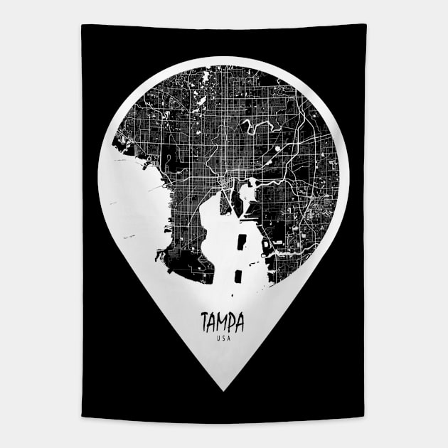 Tampa, USA City Map - Travel Pin Tapestry by deMAP Studio