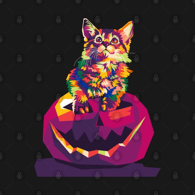 cat in pumpkin wpap by cool pop art house