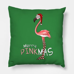 Merry Pinkmas Christmas Flamingo in Santa Costume Pillow