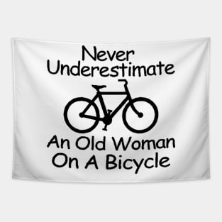 never understimate an old woman on a bicycle black Tapestry