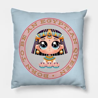 Cute, cartoon-style Egyptian queen in a vintage-look badge Pillow