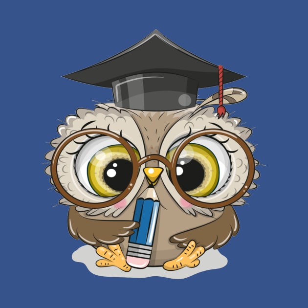 Cute Clever owl with pencil and in graduation cap by amramna