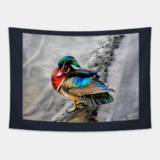 Wood Duck with Watercolor Effects Tapestry