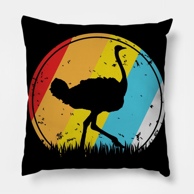 Retro Ostrich Lovers Gift Pillow by funkyteesfunny