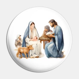 Watercolor Nativity Scene Pin