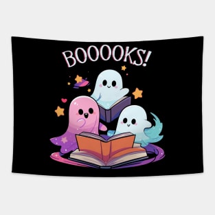 Halloween Teacher T-Shirt, Cute Ghost Book TShirt, Booooks Librarian Shirt, Bookworm Gift, Halloween Party Crewneck Tapestry