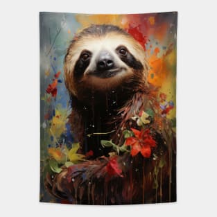 Tropical Floral Sloth Tapestry