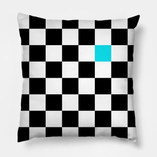 Checkered Black and White with One Cyan Square Pillow