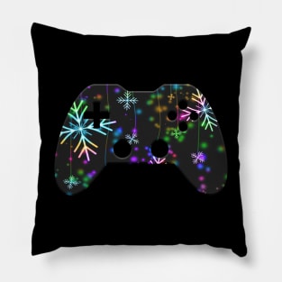 Winter Snowflake Christmas Lights - Gaming Gamer Abstract - Gamepad Controller - Video Game Lover - Graphic Background Pillow