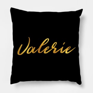 Valerie Name Hand Lettering in Faux Gold Letters Pillow