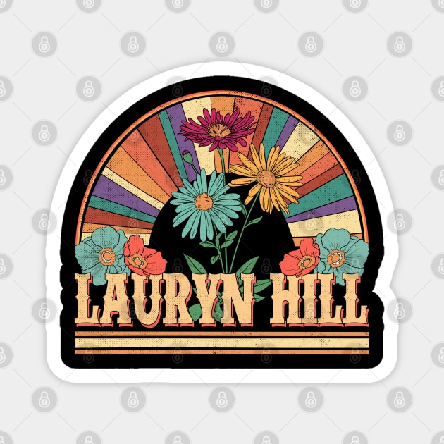 Lauryn Flowers Name Hill Personalized Gifts Retro Style Magnet by Dinosaur Mask Store