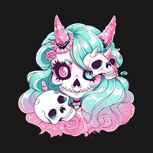 Enchanting Melting Dreams Kawaii Gothic Grotesque with Skulls and Horns T-Shirt