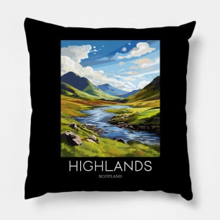 A Pop Art Travel Print of the Highlands - Scotland Pillow