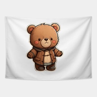 Cute Bear Cartoon Adventurer Adorable Kawaii Animal Tapestry