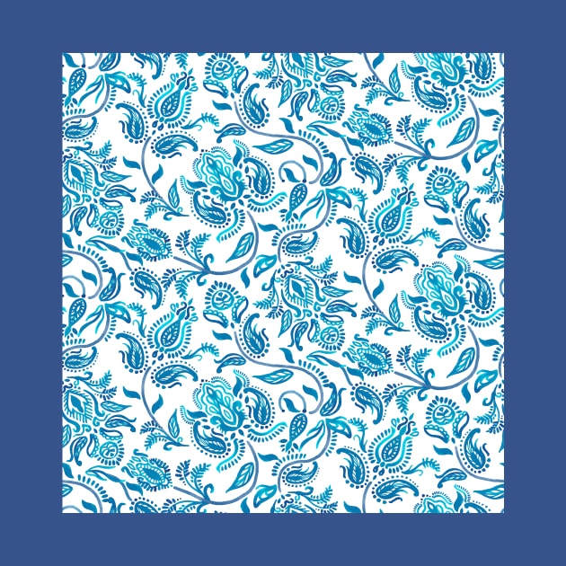 Blue Paisley White Background by Carolina Díaz