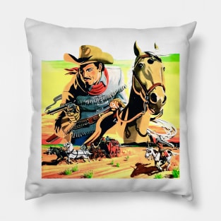 Desert Buffalo Bill Western Robbery Cowboy Retro Comic Pillow