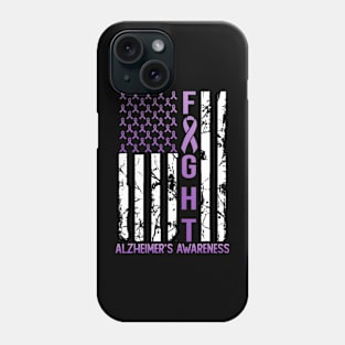 Alzheimer's Awareness Month Day USA Flag Ribbon Purple Phone Case