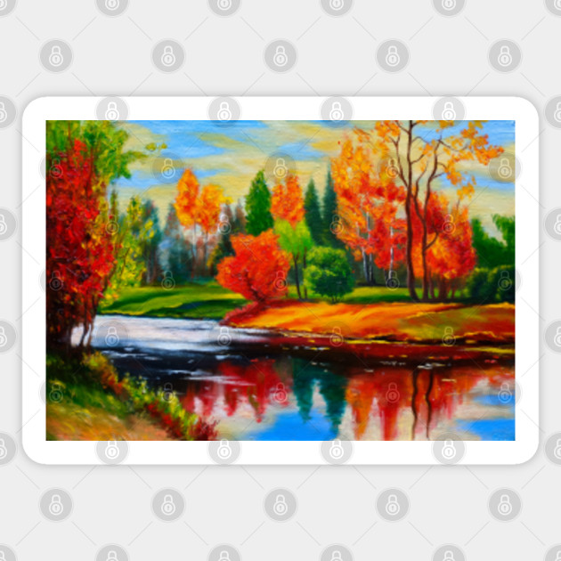 Autumn Nature Oil Painting Sticker Teepublic