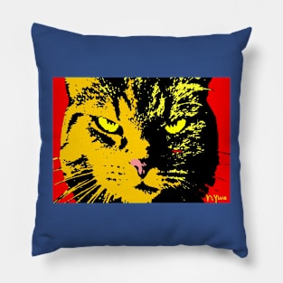 ANGRY CAT POP ART - ORANGE YELLOW RED BLACK Pillow