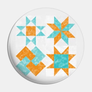 Sampler Quilt Orange and Teal Watercolor Pin