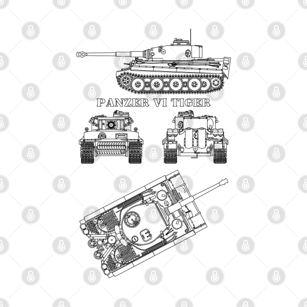 Panzer VI Tiger Tank German WW2 Heavy Tanks Blueprint Gift by Battlefields