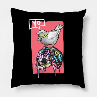 bird and skull Pillow