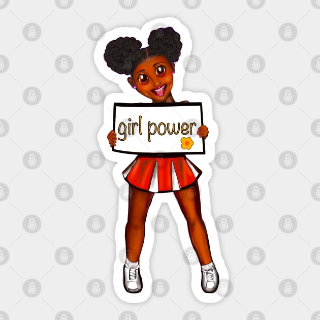 Girl power black anime girl cheerleader with Afro hair in puffs